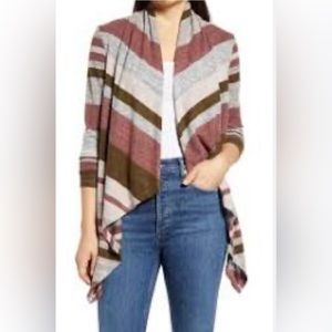 New! Bobeau Amie Striped Open Waterfall Cardigan Pink Rose Green Gray Nordstrom